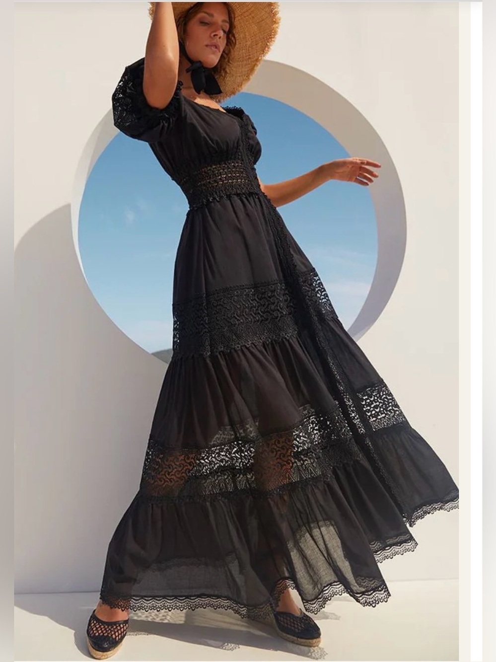 Charo Ruiz Clemence Dress
Black V Neck Long Eyelet Puff Sleeves - Picture 3 of 8